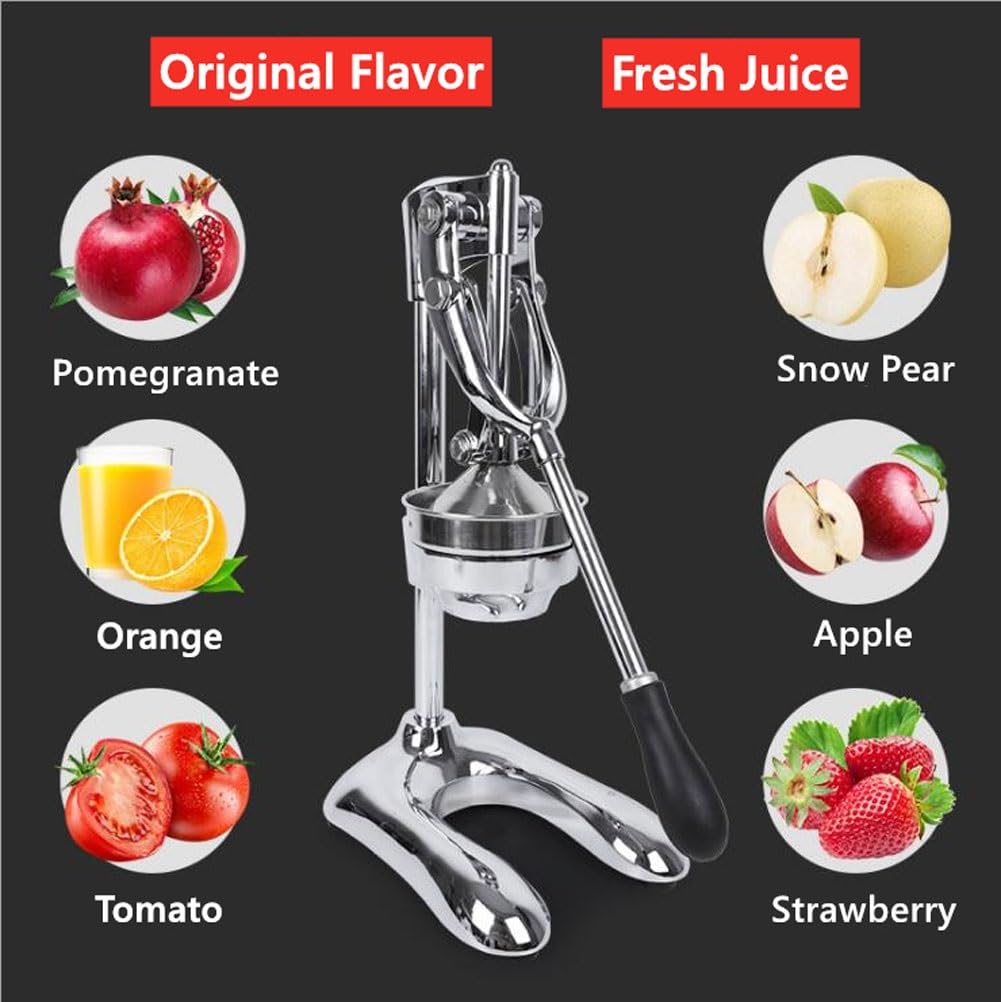 Exprimidor de cítricos, exprimidor manual profesional con palanca, exprimidor manual de frutas, exprimidor de jugo de metal para limón, lima, naranja, granada, base en forma de U, acero inoxidable