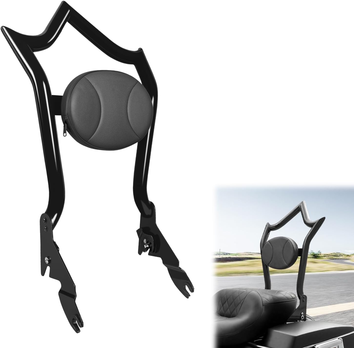 AUFER Motorcyle Rear Passenger Backrest Sissy Bar With Back Rest Pad Compatible With For Harley Touring Road King Electra Glide Street Glide Road Glide FLHR FLHX FLHT FLTR 2009-2025 Sissy Bar