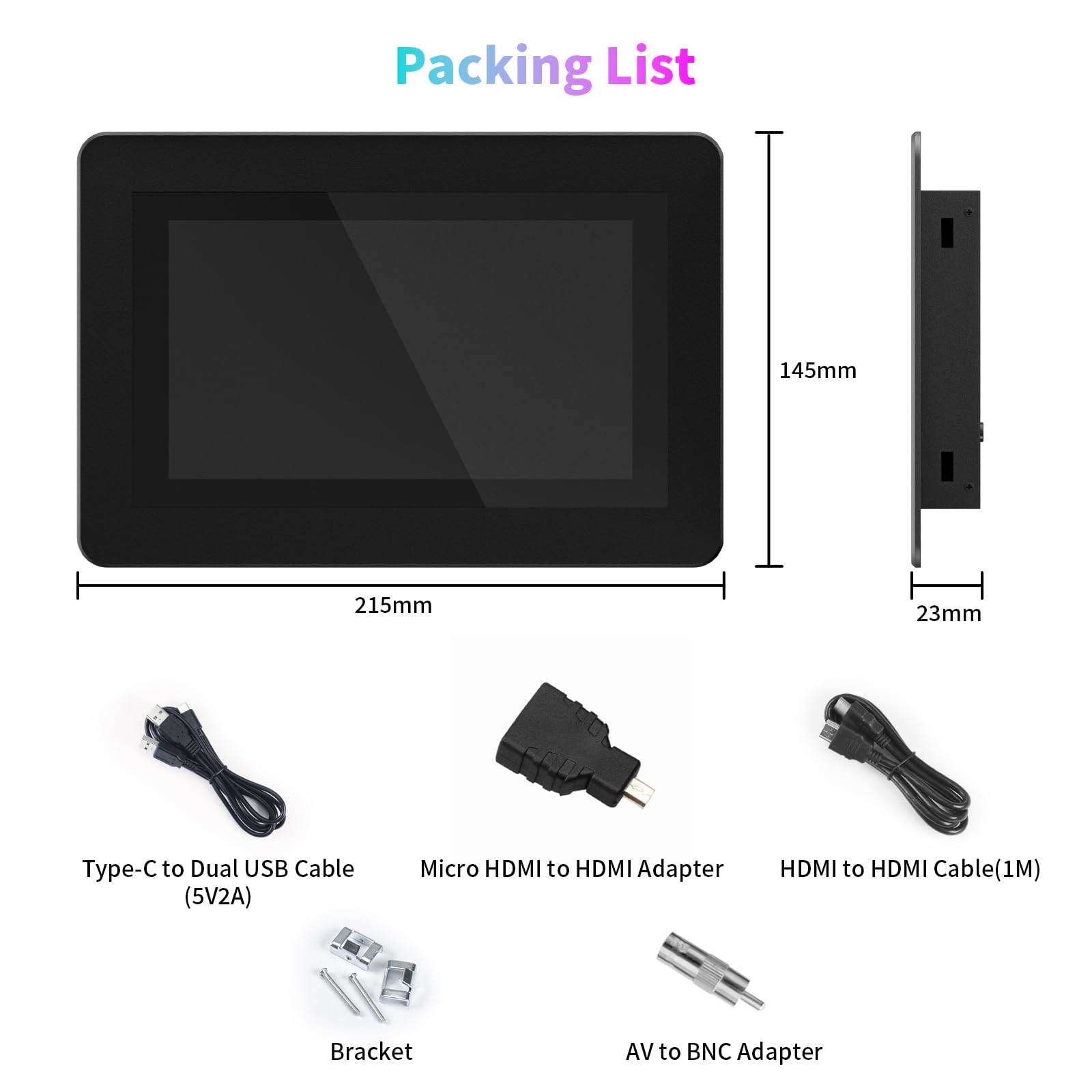 Pantalla Táctil de 7 Pulgadas, Mini Monitor IPS HD de 1024 × 600 con Altavoces Integrados/Entrada HDMI/VGA/AV para Raspberry Pi, PC, TV, CNC, CCTV