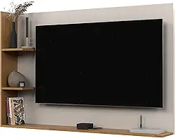 Painel Para TV 50 Polegadas Sala/Quarto Nicho Prateleira Berlim (OffWhite/Nature)