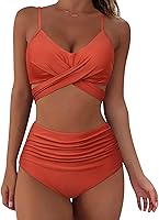 Vista 1 de SUUKSESS - Traje de baño tipo bikini para mujer, 2 piezas, entrecruzado, de tiro alto, con efecto de realce