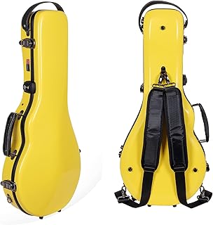 Crossrock Funda para mandolina de fibra de vidrio, se adapta a correas de estilo A y F, compartimento para accesorios, acolchado fijo y extraíble, incluye cerradura TSA, color amarillo, Amarillo,
