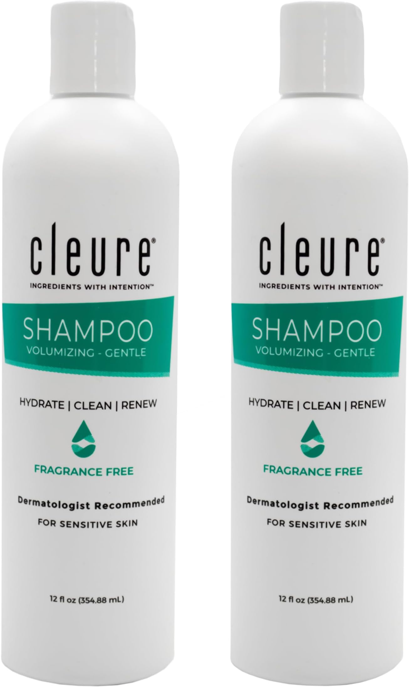 Cleure Hypoallergenic Volumizing Shampoo for Sensitive Skin - Fragrance Free, SLS Free & Paraben Free (12 oz, Pack of 2)
