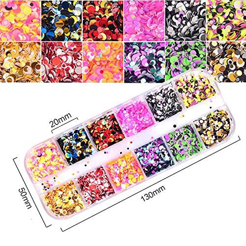 12 Colors Laser Mixed Circle Nail Glitter Sequins 3D Nail Art Accessories Holographic Round Shape Flakes Nail Art Design Acrylic Nails Supplies Women Manicure Beauty Decor Diy Crafts Decorations #TOP2