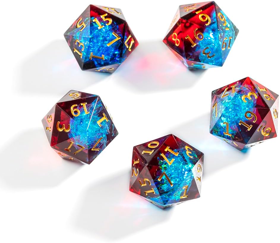 5PCS Polyhedral Dice D20 Dice 22mm Resin 20 Sided Dice Game Dice for RPG MTG DND Dice Table Games (Red Blue)