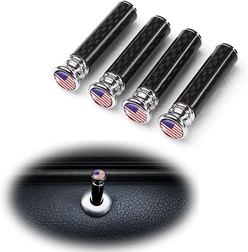 ZKFAR 4 pomos de bloqueo de puerta de modificación de automóvil con bandera estadounidense, cubierta de metal de fibra de carbono para cerradura de