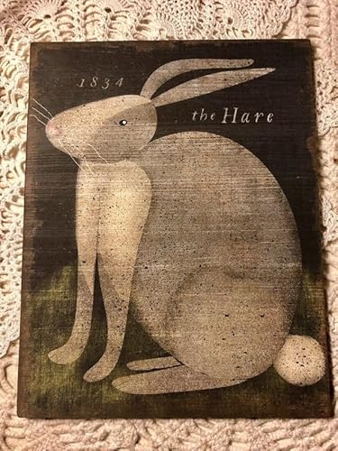 Sitrmgh Tin Sign Easter Primitive Rabbit The Hare 1834 Folk Art Plaque Sign Decorative Retro Metal Vintage Sign For Home Coffee Shop Wall Decor 8X12 Inch