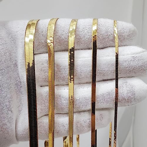 14K SOLID Yellow Gold 3mm or 4mm or 5mm or 6mm Shiny Imperial Herringbone Chain Necklace or Bracelet for Pendants and Charms with Lobster-Claw Clasp for Women Men(7", 8", 16", 18", 20" or 24 inch)3