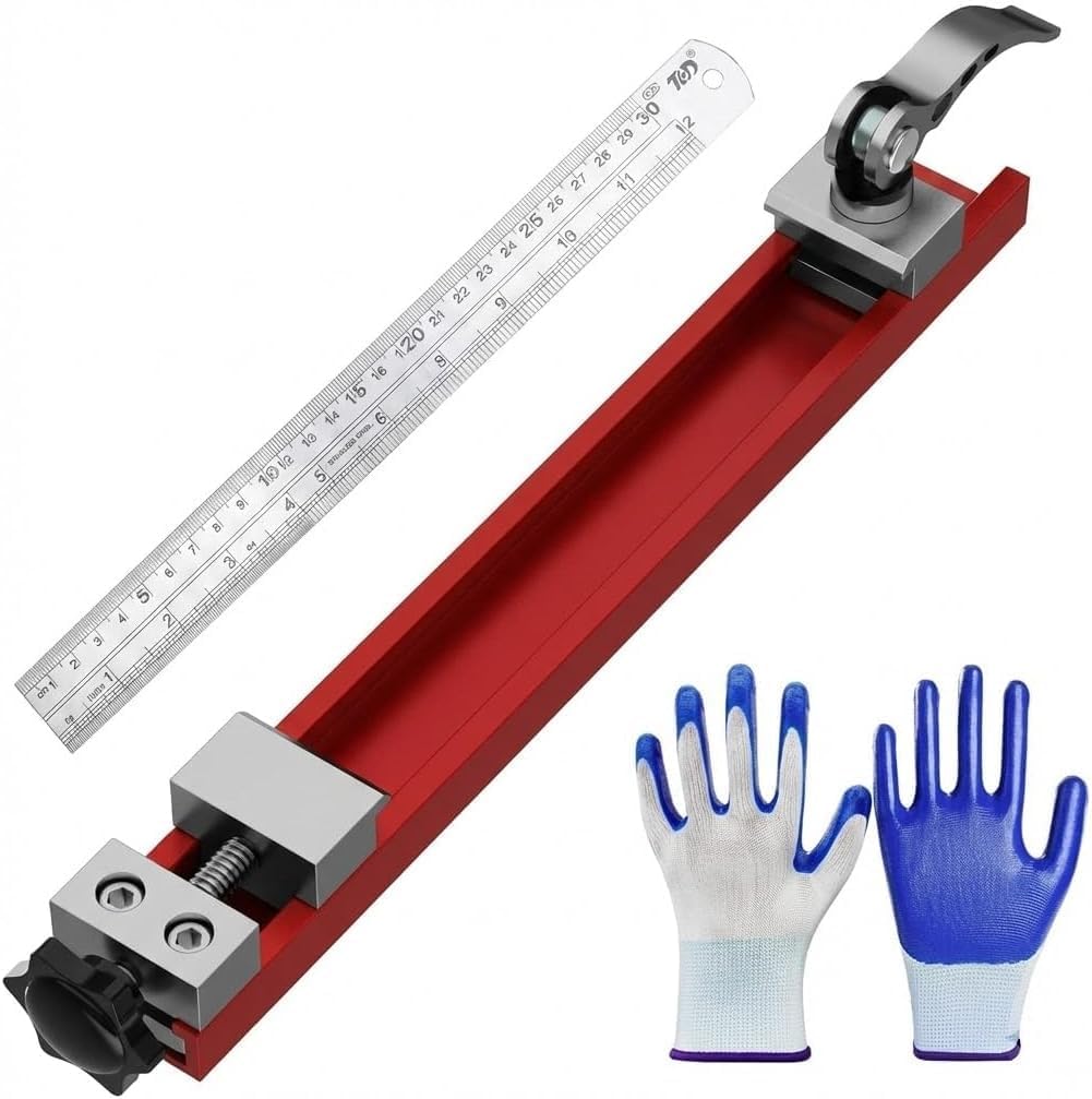 Adjustable Circular Saw Guide Rail - Aluminum Rip Fence & Straight Edge Guide for 4-5" Saws - Tool-Free Precision Cutting Track Attachment Kit with Steel Ruler & Safety Gloves