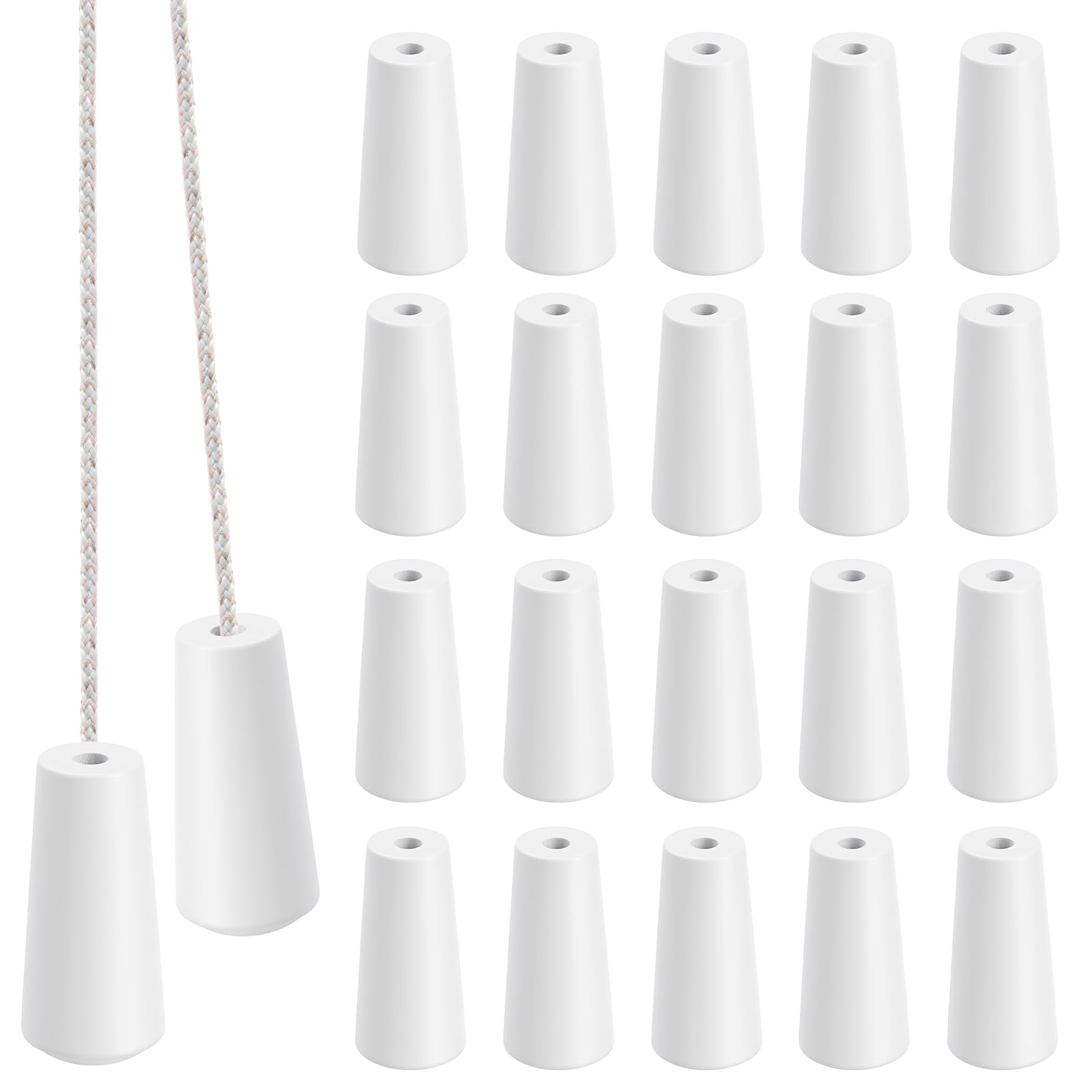Elegaperma 20 Pcs Blind Cord End, Wood Cords Knobs, Cone-Shaped Small Blind Pull Cord Ends for Light & Shades Decoration (White)