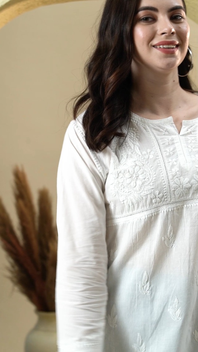 トップス Indian Kadi Sheeting Bondage MuslinShirt Ada Indian Hand Embroidered Chikankari White Cotton Top