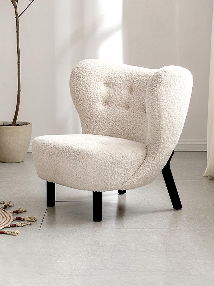 Lamb Skin Simple Modern Comfortable Home Casual Chair(White)