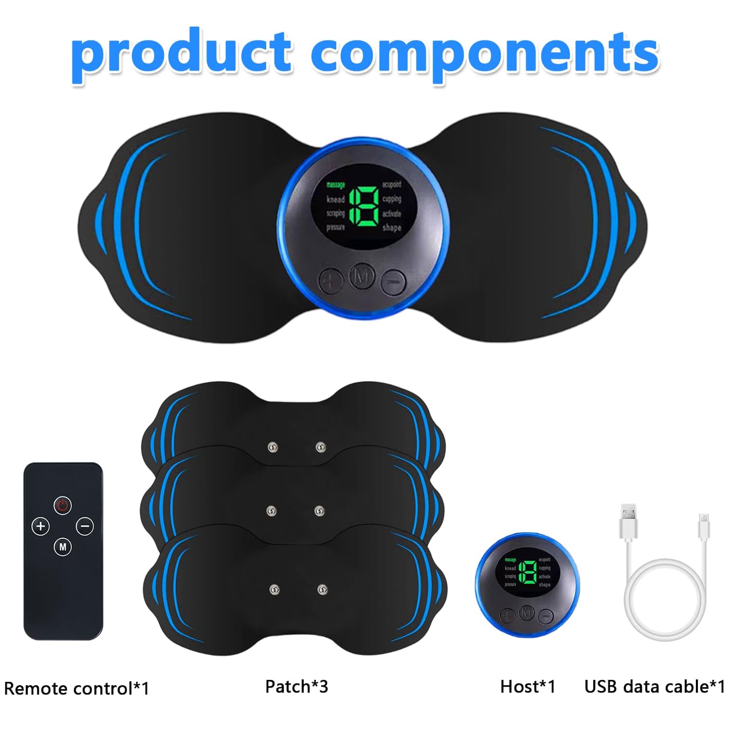 Electroestimulador TENS,Electroestimulador muscular,TENS/EMS para terapia de alivio del dolor con masajeador de pulso eléctrico,TENS 8 Modos y 19 Intensidades ajustables Estimulador Muscular