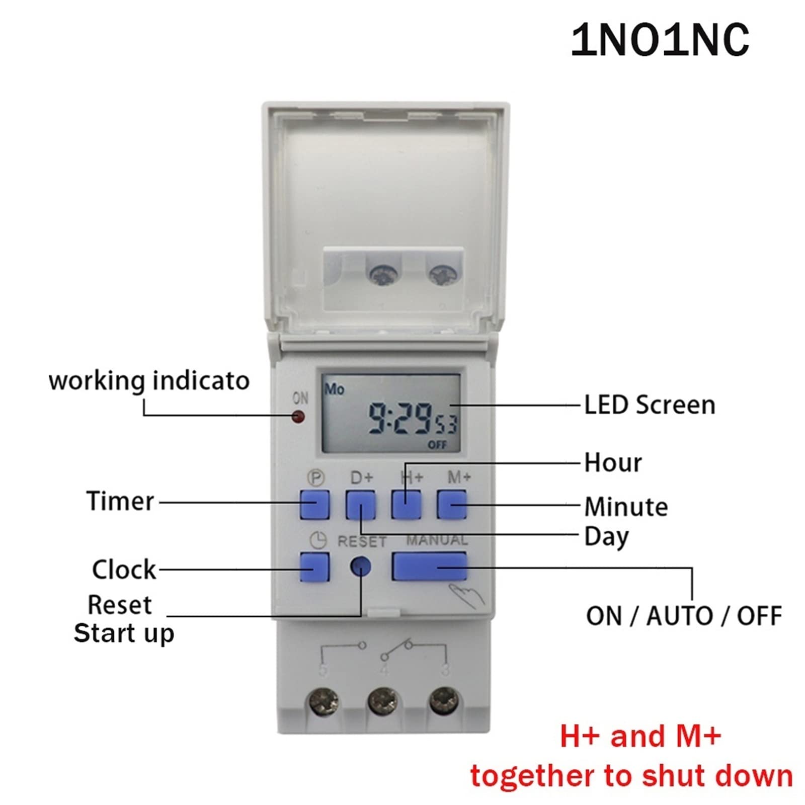 Temporizador de relé Digital programable THC de 15 A y 30 A for Montaje en riel DIN, 7 días, Control de CA 12 V, 24 V, 48 V, 110 V, 220 V y 230 V (50 Unidades)(30a,1NO 12V AC DC)