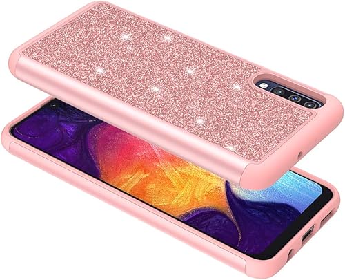 Miniatura 5 de Funda para teléfono Samsung Galaxy A50 + pantalla HD Glitter Quicksand Sparkle Bling Bling Case para niñas y mujeres (rosa)