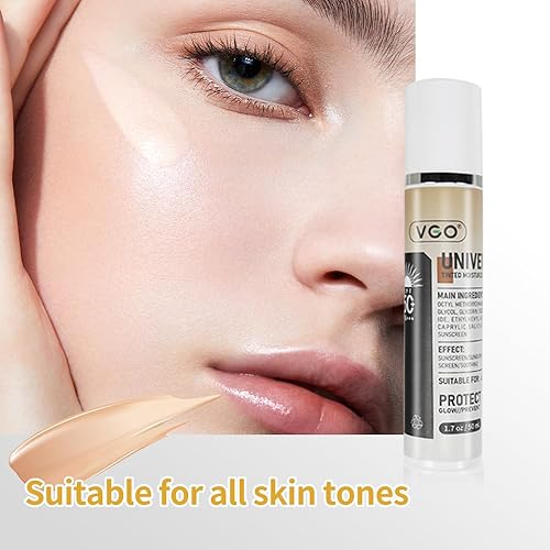 Miniatura 4 de VGO Protector solar tintado con SPF 50, protector solar hidratante facial hidratante, base de maquillaje universal contra los rayos UVA y UVB, 1.7