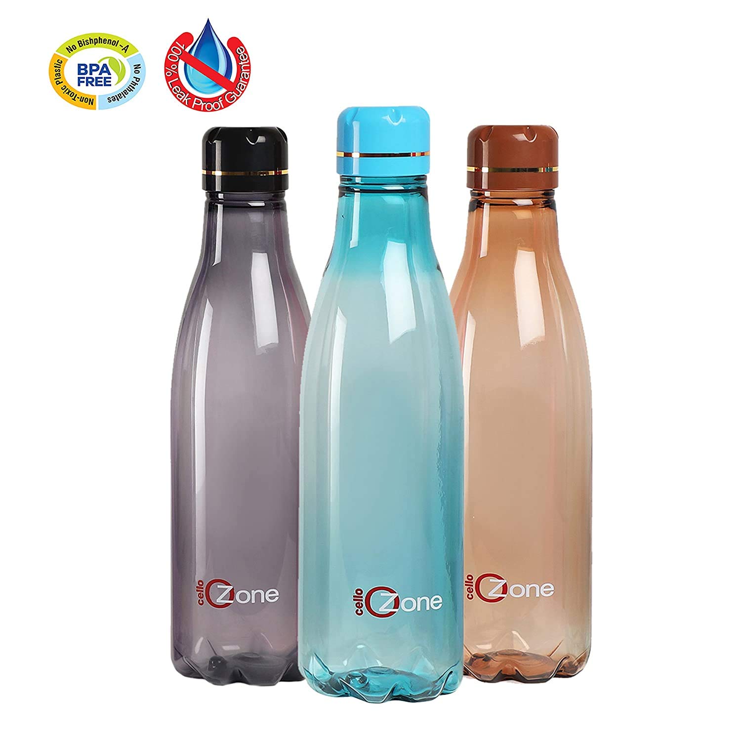 Cello Ozone Plastic Water Bottle, 1 Litre, Set of 3, Color May Vary
