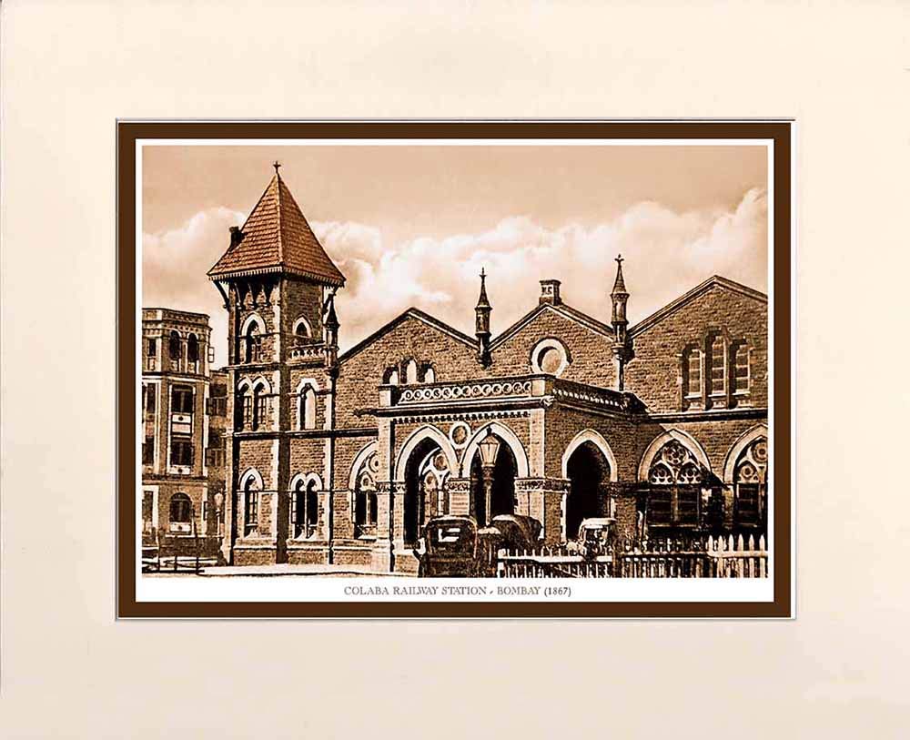 Magnate Publishing House Bombay 100 Years Ago Vintage Look Mounted Photo Frame of Colaba Railway Station