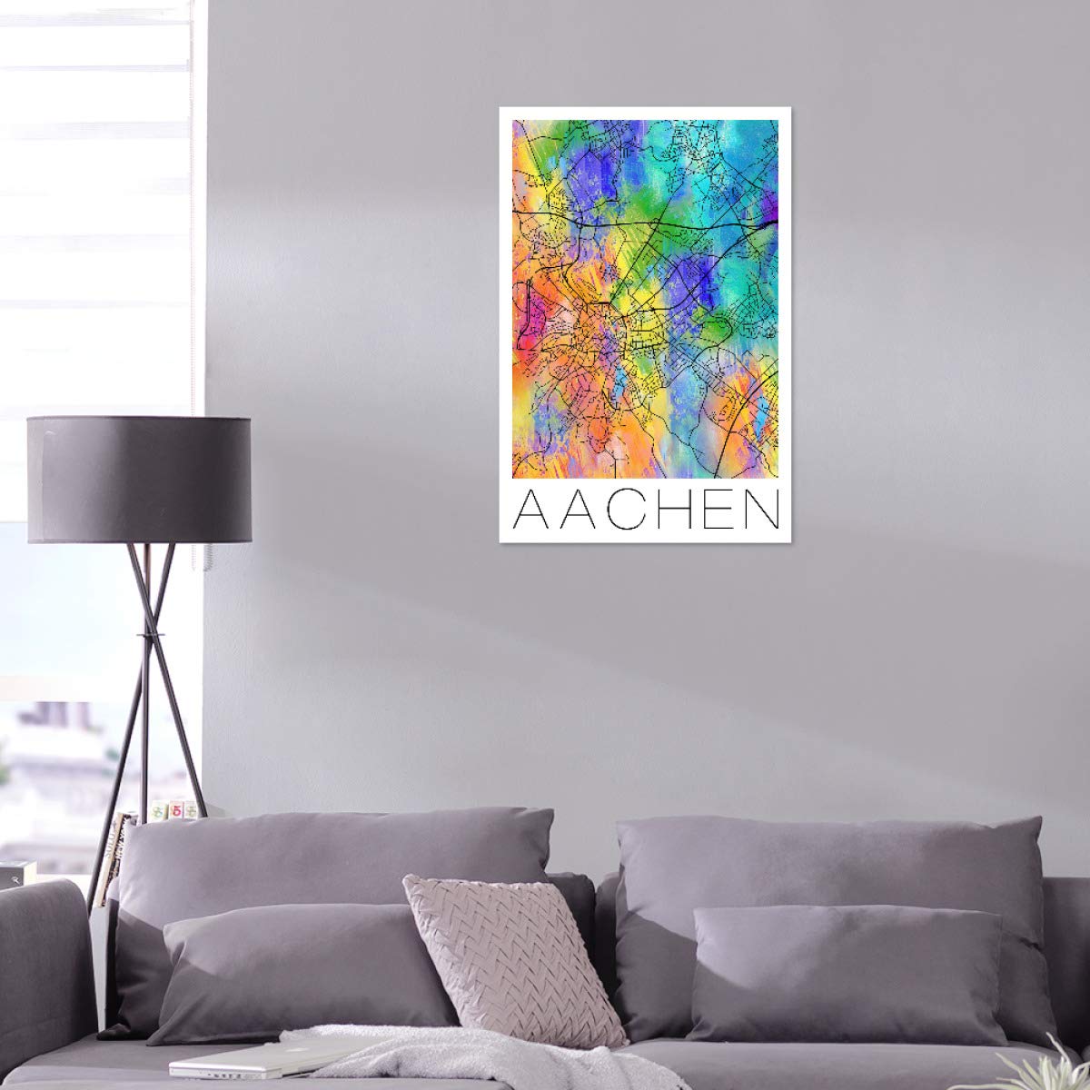 artboxONE Alu-Print 60x40 cm Retro Map of Aachen Germany von Künstler David Springmeyer