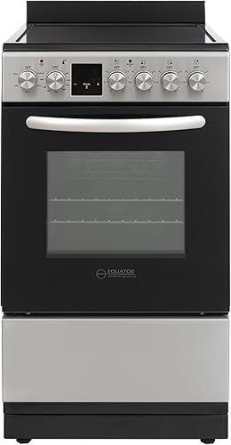 Equator ECR 204 - Cocina eléctrica de 20 pulgadas en acero inoxidable, 4 quemadores de cerámica, horno de convección y función de freír de aire,