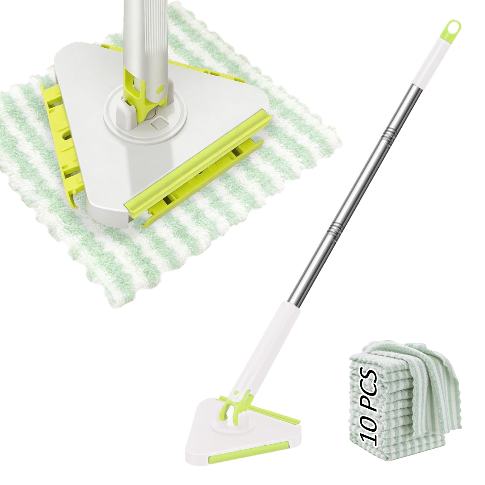 Voidhues White Lazy Mop For Cleaning Floors Mop With Pressure Clamping System Mini Mops To Wash By Hand One-Touch Replacement 10 Dry Sweeping Cloths, Suitable For Kitchens, Walls And Windows(Triangle)