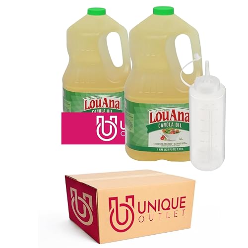 LouAna Unique Outlet - Paquete de 2 botellas de plástico para exprimir condimentos de 1 galón de aceite de canola puro de 10 onzas