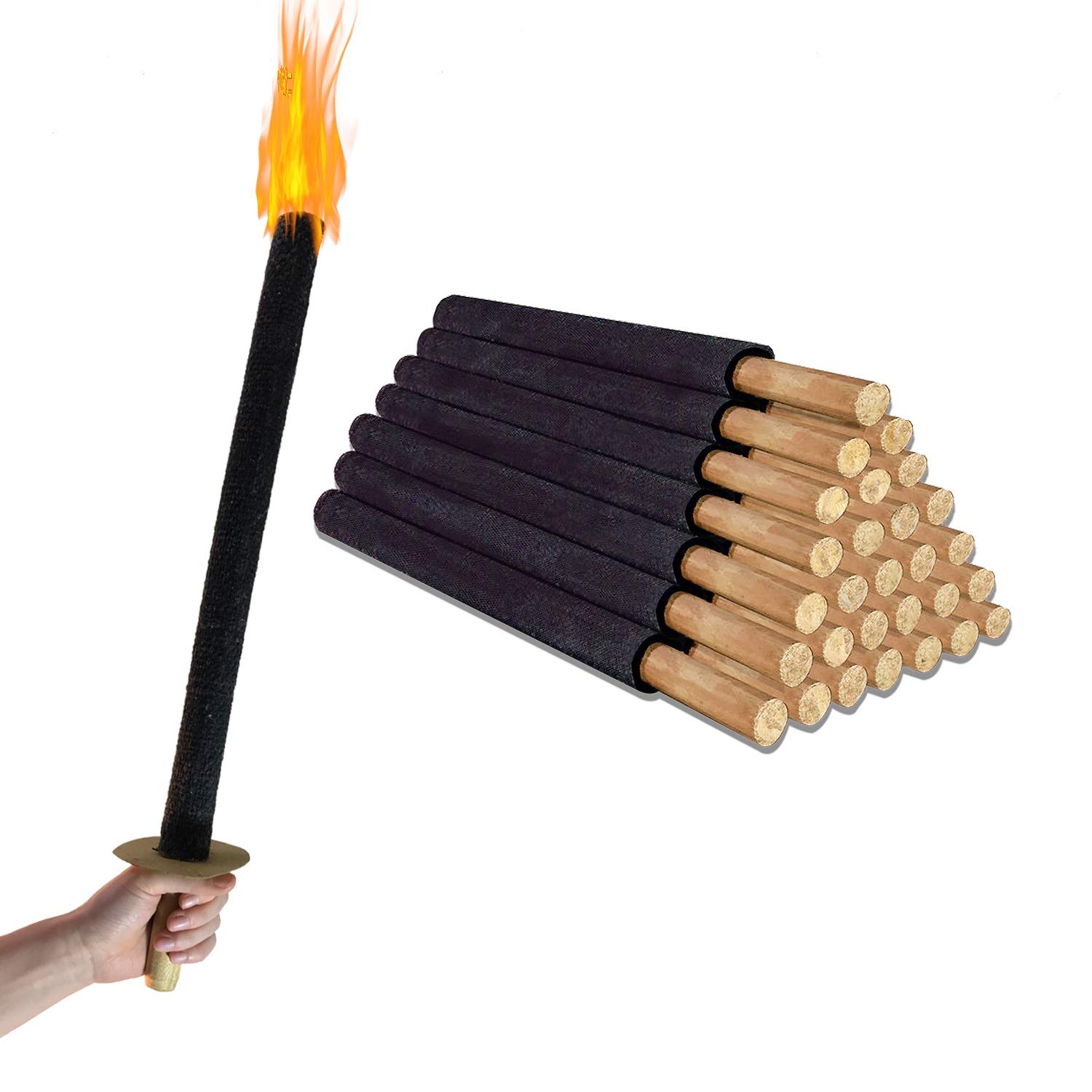 Antorchas (21 x 80 min) de Cera, Incluye protección para Las Manos, con Mango extralargo, antorchas Infantiles Divertidas para Senderismo Nocturno