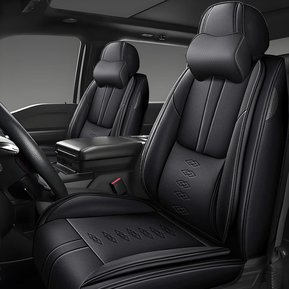 Front Seat Covers for Buick Enclave 2008-2024 2025,Leather Car Seat Cover,Soft Seat Cushion Covers with Airbag,Waterproof Automobile Seat Protectors for Enclave(Black,Deluxe)