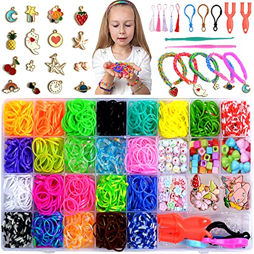 VEGCOO Elastiques Bracelets,1600pcs Kit Bracelet Elastic，Bracelet Elastique Bracelet Fille Kit Bracelet Elastique Kit Bracelet Elastique pour Création DIY, Création de Bijoux,Avec outil à Tricoter(B)