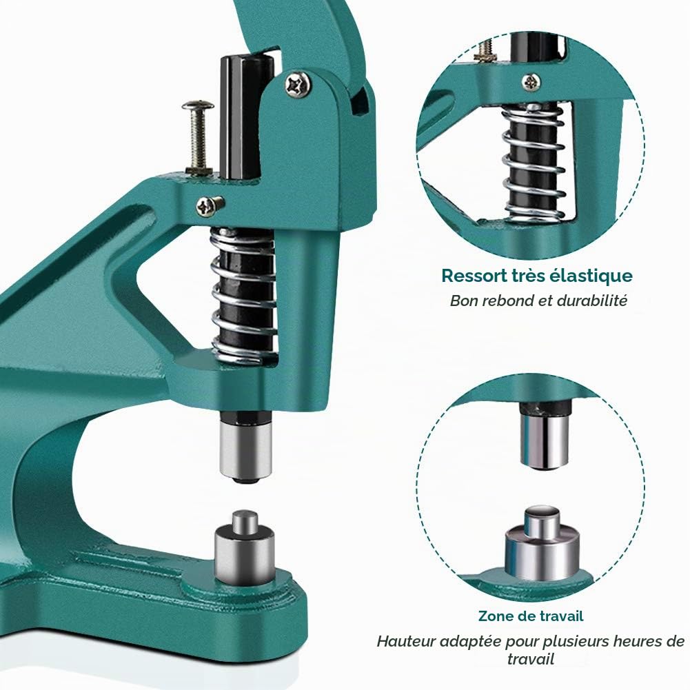 Machine à œillets professionnelle avec 3 matrices (6 mm, 10 mm, 12 mm) et 900 œillets – pour bâches, loisirs créatifs et décoration