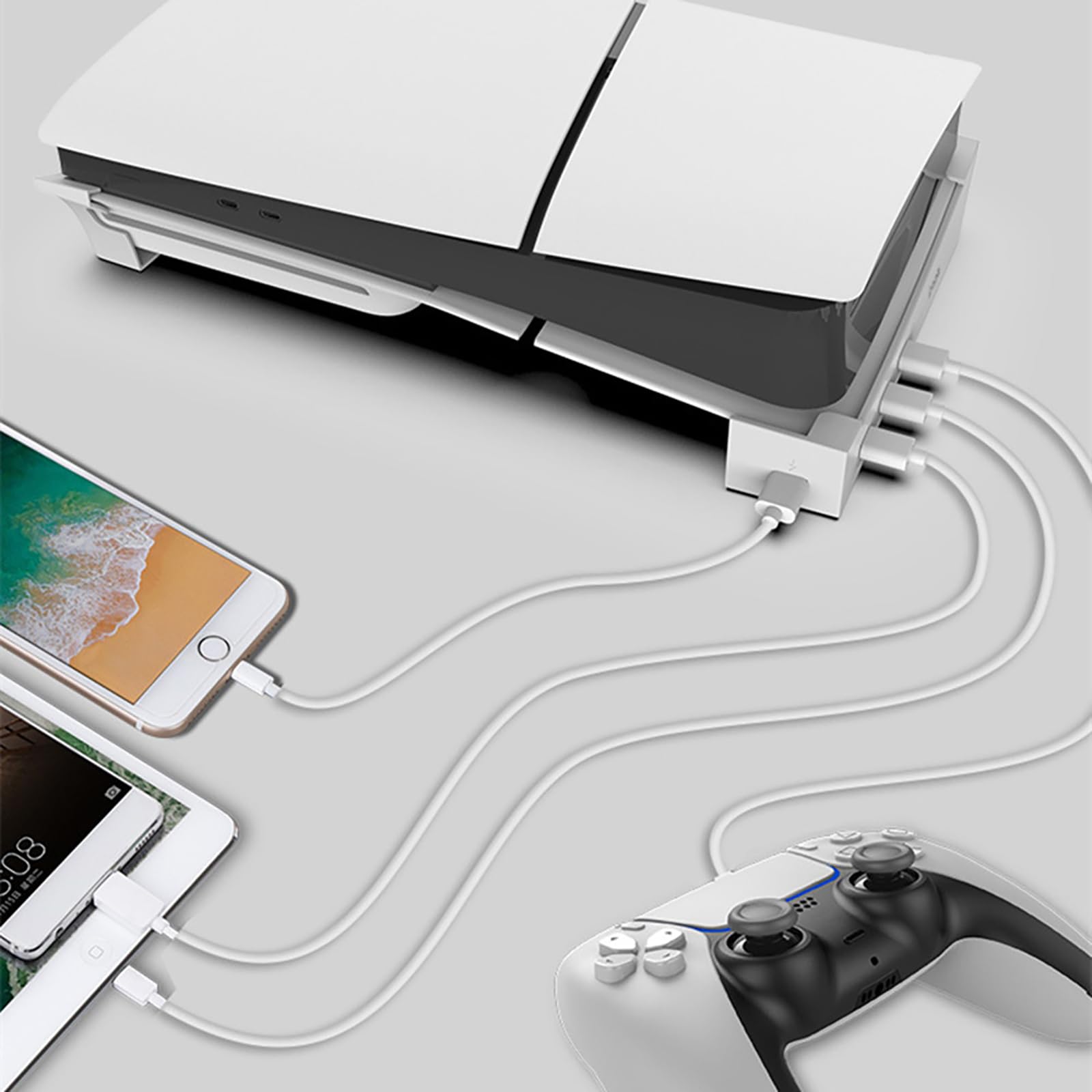 MOOKEENONE Hub orizzontale 4 Porta USB Base del basamento per PS5 Slim Console, Aggiornamento Accessori Stand Holder