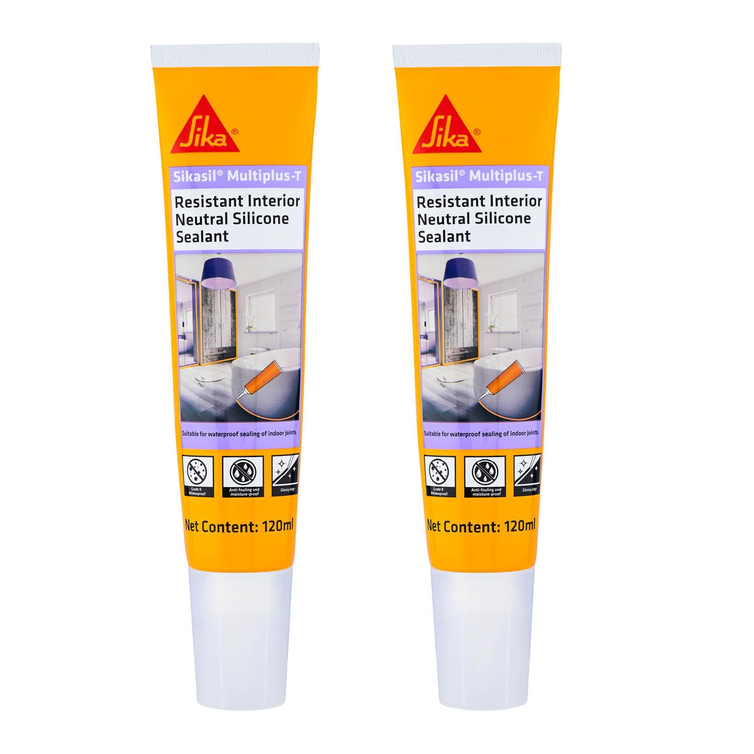 SIKA - Pack of 2 Universal silicone sealant - Sikasil Multiplus-T - Sanitary sealant - Anti-mould - anti-fungicide - For kitchens and bathroom - Clear - 120ml