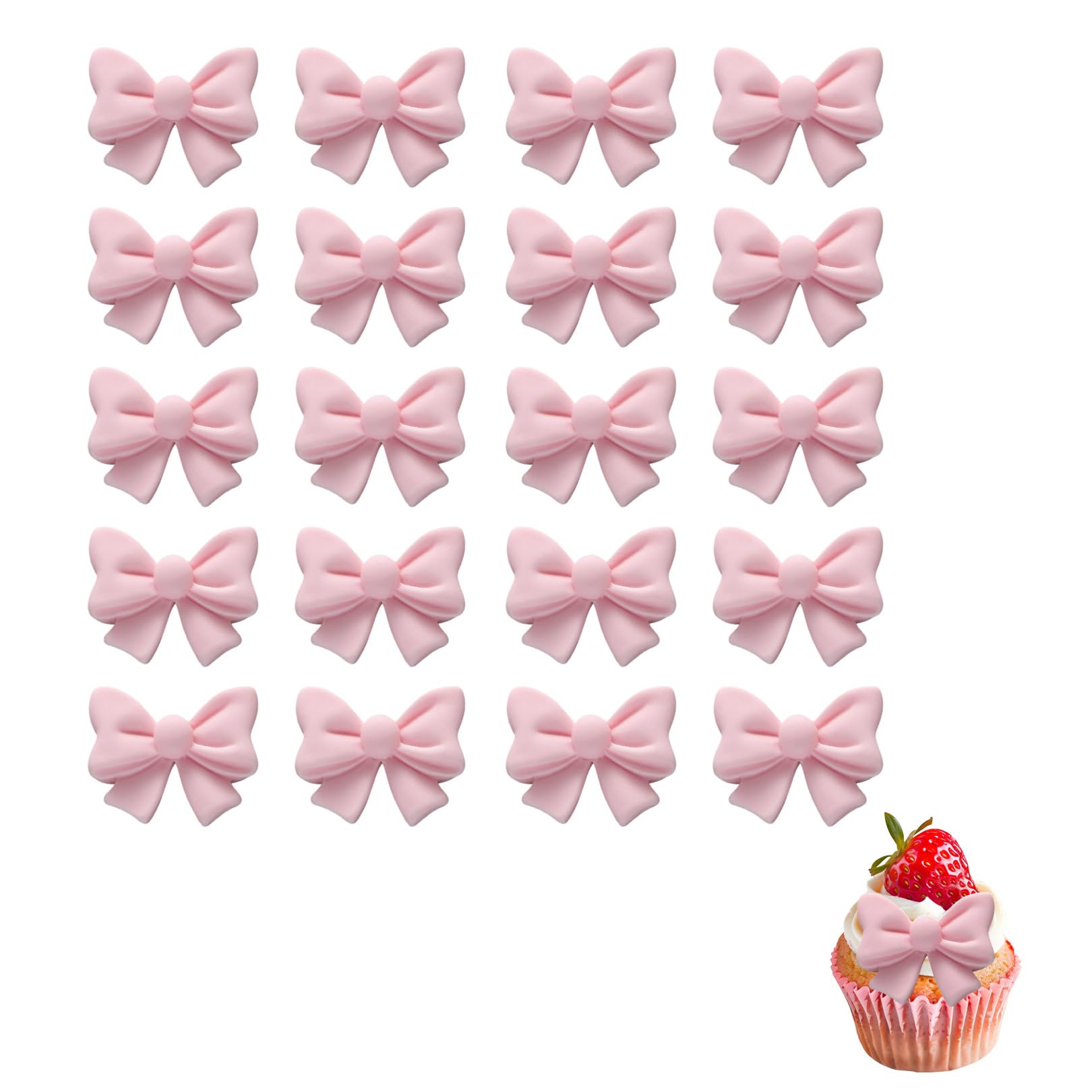20 Pcs Pink Bows Cupcake Decorations, Cute Bow Cake Topper Supplies, Pink Bow Cake Decorations for Theme Parties, Baby Shower, Birthday Party, Engagements, Wedding, DIY Bows Desserts Cake Toppers