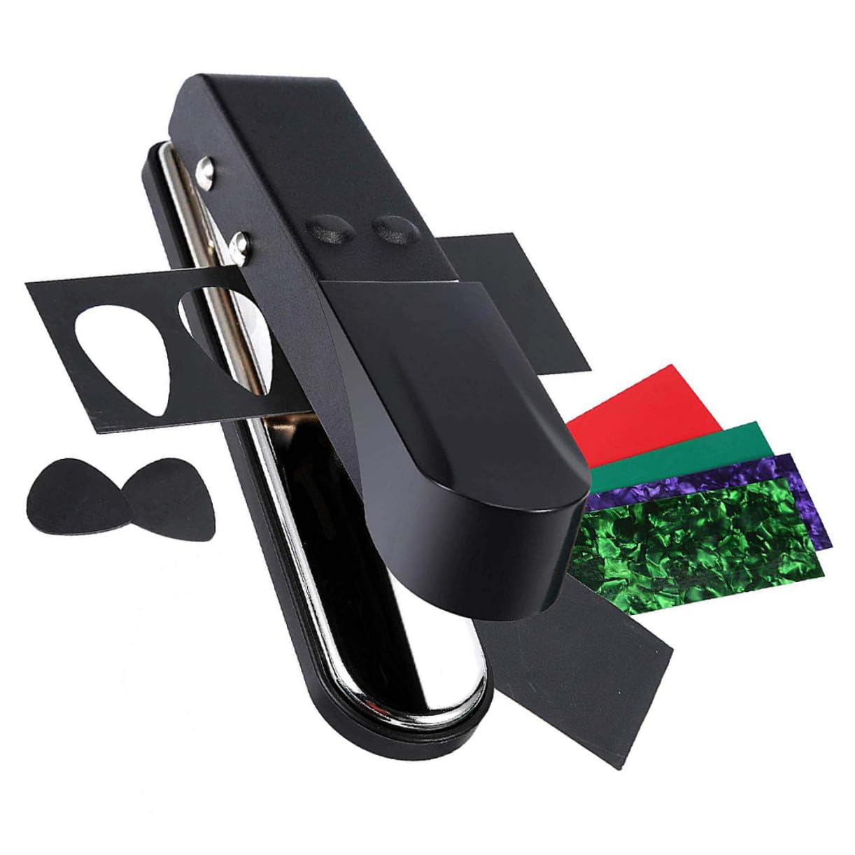 Gitarrenplektrum Cutter aus Legierung Tragbares Selbstgemacht Werkzeug für Gitarrenbau Scharfer Schnitt für Celluloid und Debitkarte Zubehör für Musiker Zufällige Farbe