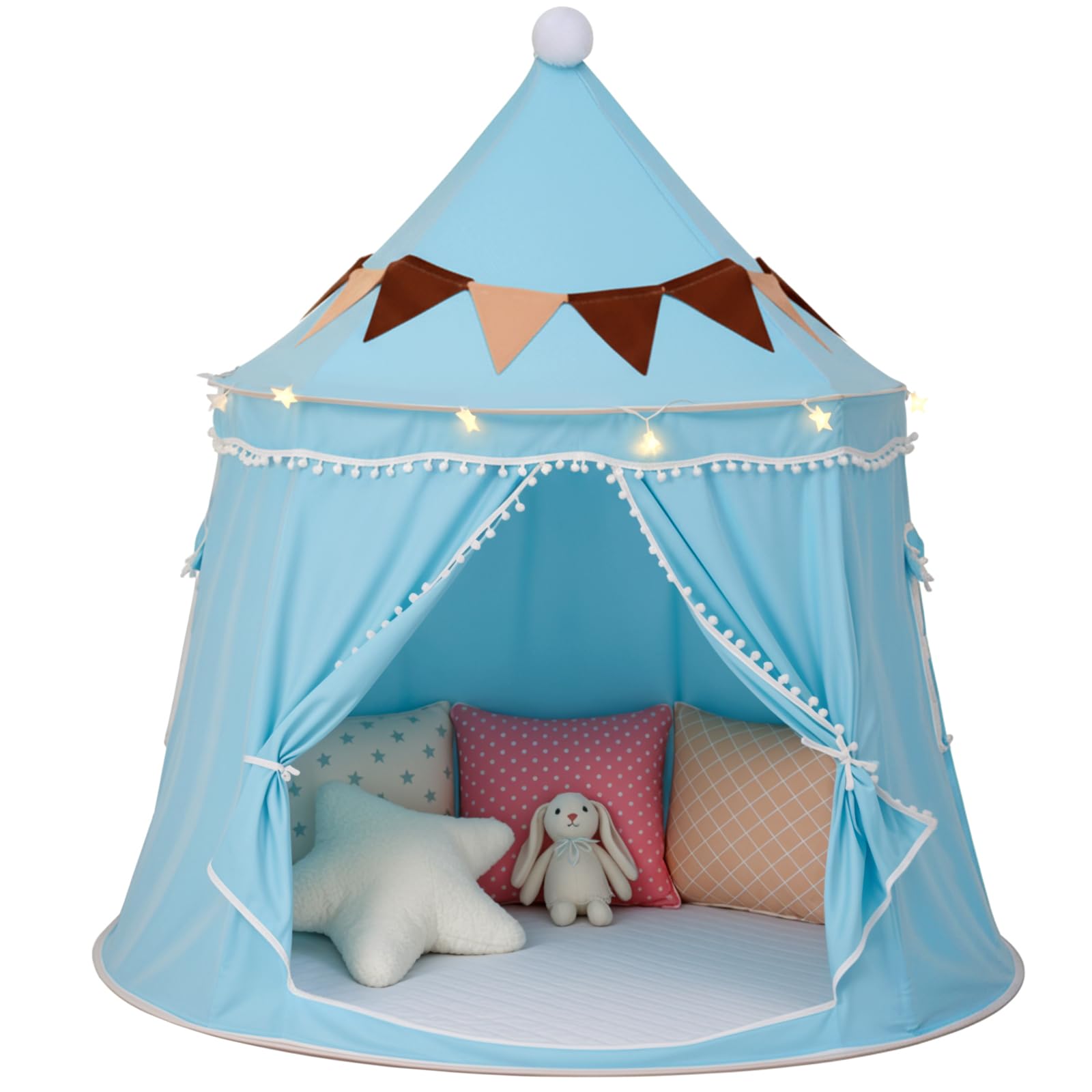 Play Tent with Padded Mat, Star Lights and Flags, Large Playhouse Kids Castle Tents, Indoor Outdoor Game Tent, Portable Children Yurt Tents, Gift for Boys & Girls, 47''x45'', Blue : Toys