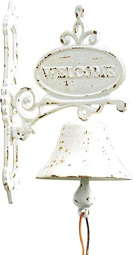 Sungmor - Campana de hierro fundido para colgar en la pared en estilo rústico blanco, señal de bienvenida, estilo vintage de granja, campana