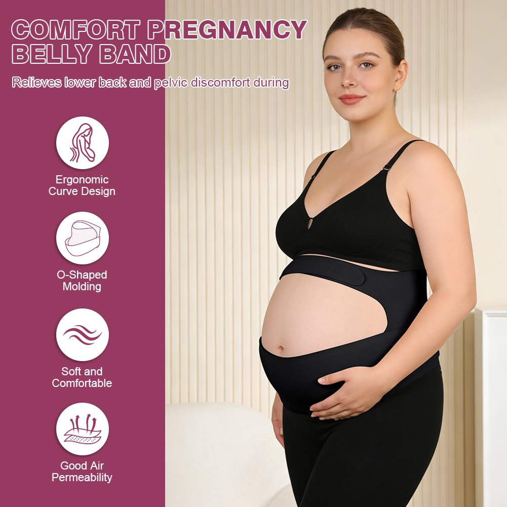 Faja Embarazada sin Costuras, Faja Abdominal Embarazada con Ajustable Hook and Loop, Mujeres Embarazadas Ergonomía Faja Lumbar Soporte con para la Abdomen y Cintura, Negro