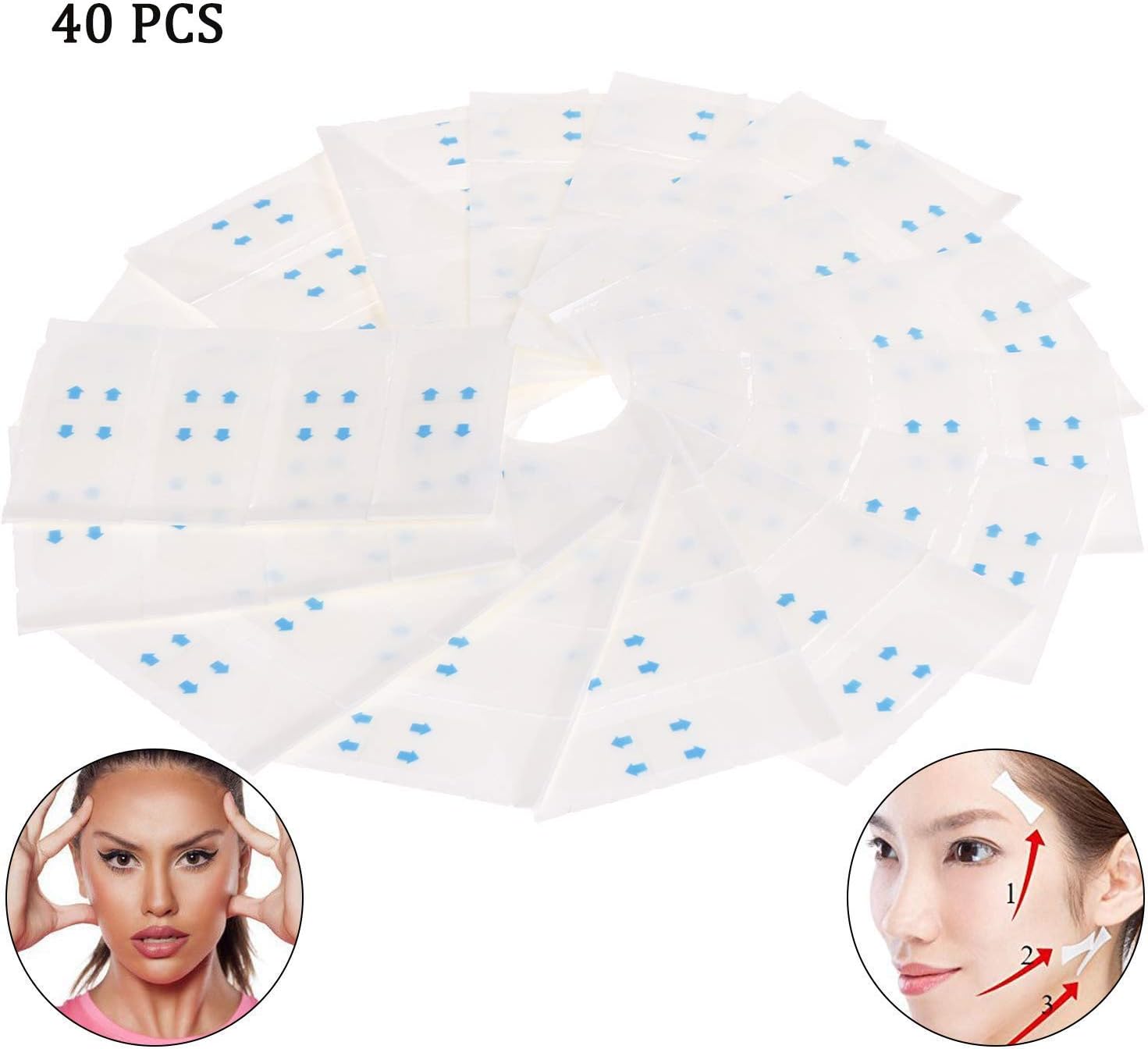 Face Lifting Tape Patch Invisible Thin Face Sticker Lift Chin Quick Skinny Face Adhesive Tapes Fit for Wedding,Beauty, Party (40PCS/Box)