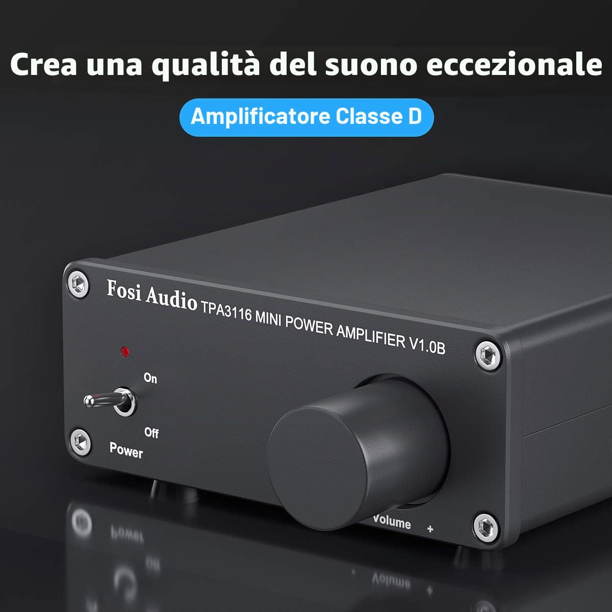 Fosi Audio V1.0B Compatto Amplificatore Audio, Chip TI TPA3116D2, 50Wx2, Mini Amplificatore HiFi Stereo, 2.0 Canali Class D Integrato, Stile Retrò anni '70 e '80, per Sistema HiFi, Diffusori Passivi