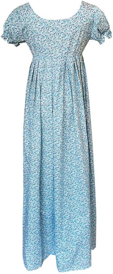 Women's Blue Floral Dress High Waist Line Ball Dress Pastoral Style Dress