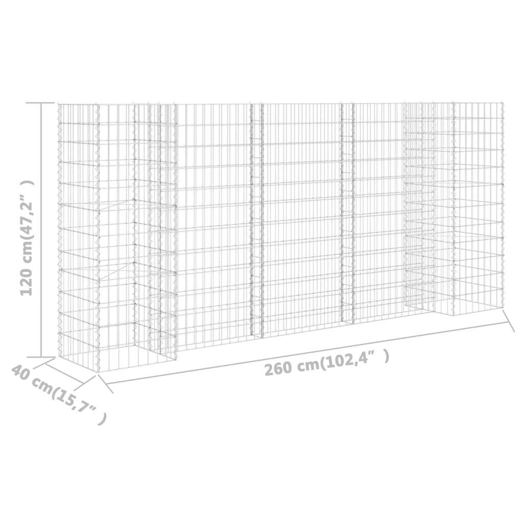 Macetero para gaviones de 260 x 40 x 120 cm, cesta de alambre de acero estable para bancal elevado y parterre, rejilla de malla soldada inoxidable, fácil de montar