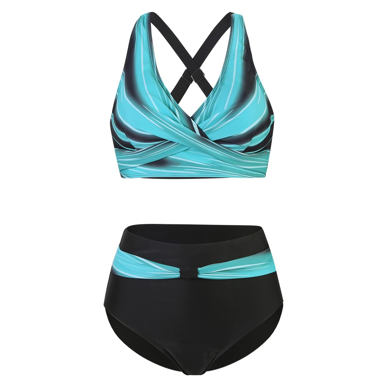Traje de Baño Mujer Bikini Floral Conjunto Dos Piezas Cuello en V Cintura Alta Control de Vientre Push Up