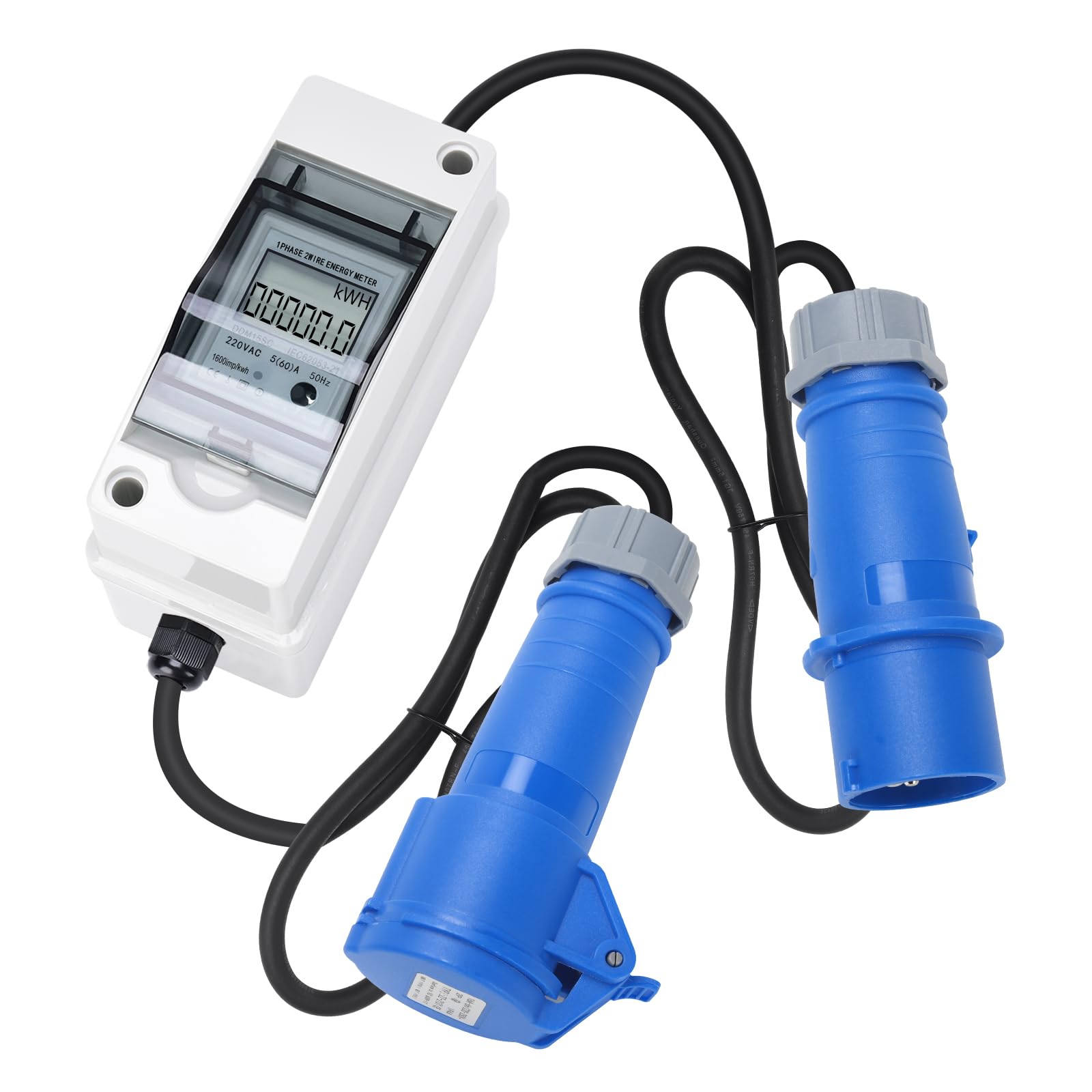 Briidea Mobiele digitale stroommeter van 230 V, IP65 waterdicht, outdoor KWH -meter, geeft in real-time het stroomverbruik, de prestaties, spanning en stroomsterkte aan, witte achtergrondverlichting