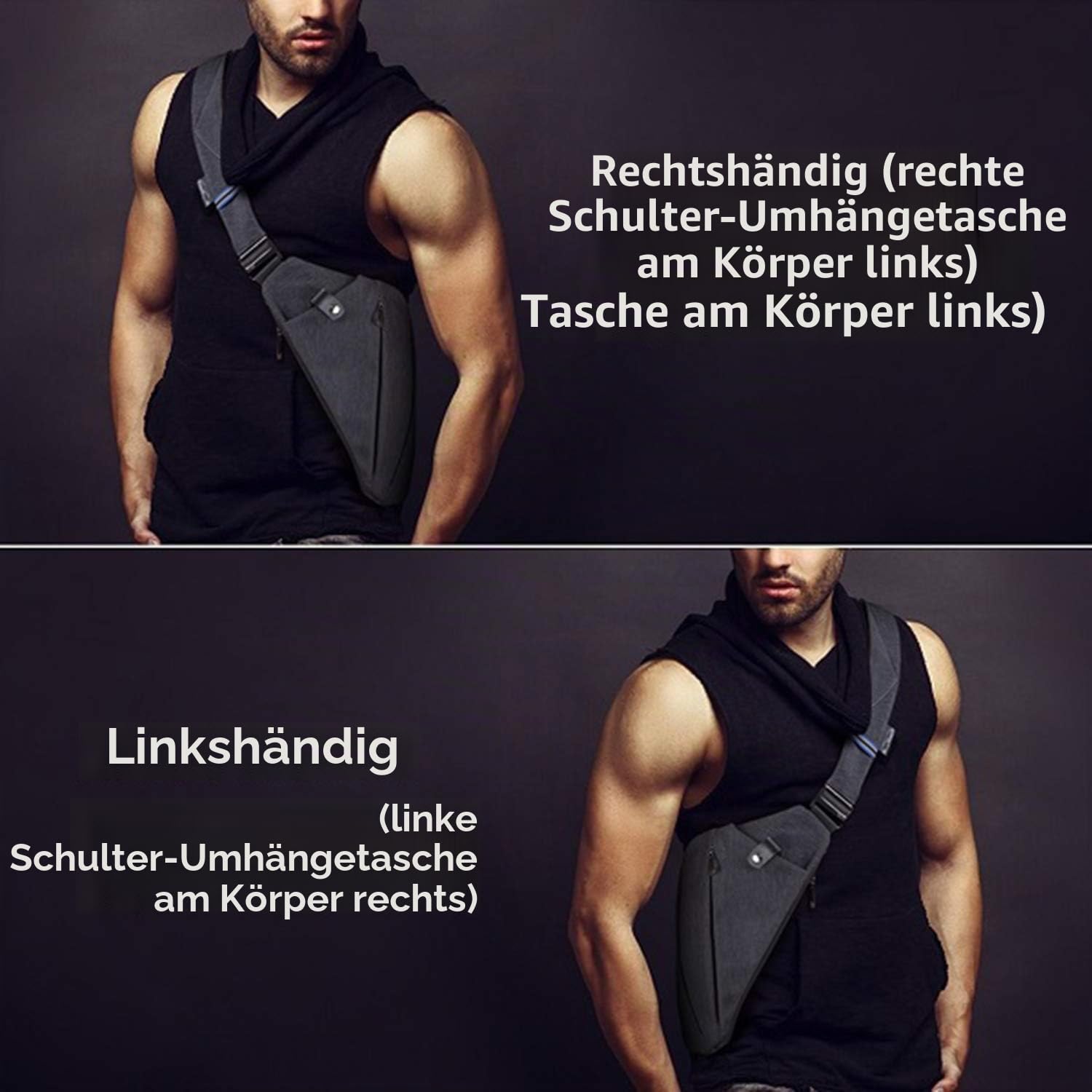 NIID-FINO NEO Sling Schulter Crossbody Brusttasche Schlank Rucksack Multipurpose Daypack (Meteorite schwarz, Rechte Hand) …