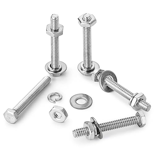 Miniatura 4 de Tornillos de cabeza hexagonal #10-24 x 12", tuercas, arandelas planas y de bloqueo, kit surtido de acero inoxidable 304 (18-8), acabado brillante,