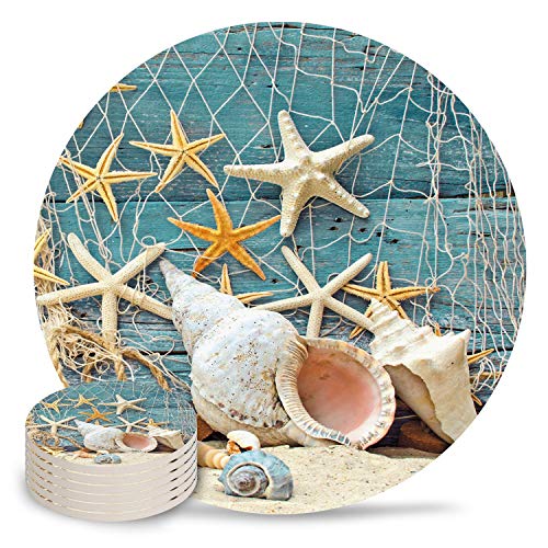 Ceramic-Coasters-Set-of-6-Beach-Coastal-Starfish-Seashell-Absorbent-Stone-Drink-Coaster-with-Non-slip-Cork-Back-and-No-Holder-for-Cups 61DV3aV5r5L