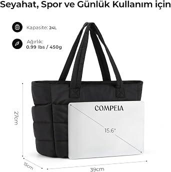 Kadınlar için Kabarık Tote Çanta, Hafif, Bölmeli, Omuz Çantası, Seyahat, İş, Spor Salonu için El Çantası | Hafif, Kabarık, Kapitone, Seyahat ve İş için - Puffy Tote Bag
