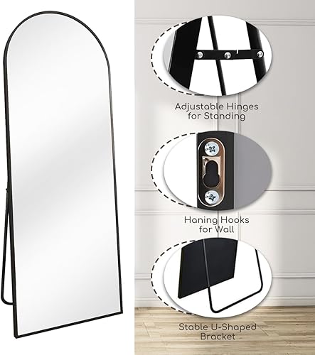 Miniatura 7 de Espejo arqueado de longitud completa, espejo de pie independiente de 64 x 21 pulgadas, moderno espejo de cuerpo completo con soporte, espejo de