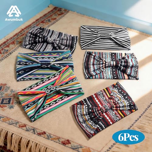 Image of Awumbuk Wide Headbands for Women Knotted No Slip Head Bands Soft Turban Headband Hair Accessories Boho African Solid Color Head Wraps for Women Yoga Workout (Cyan)