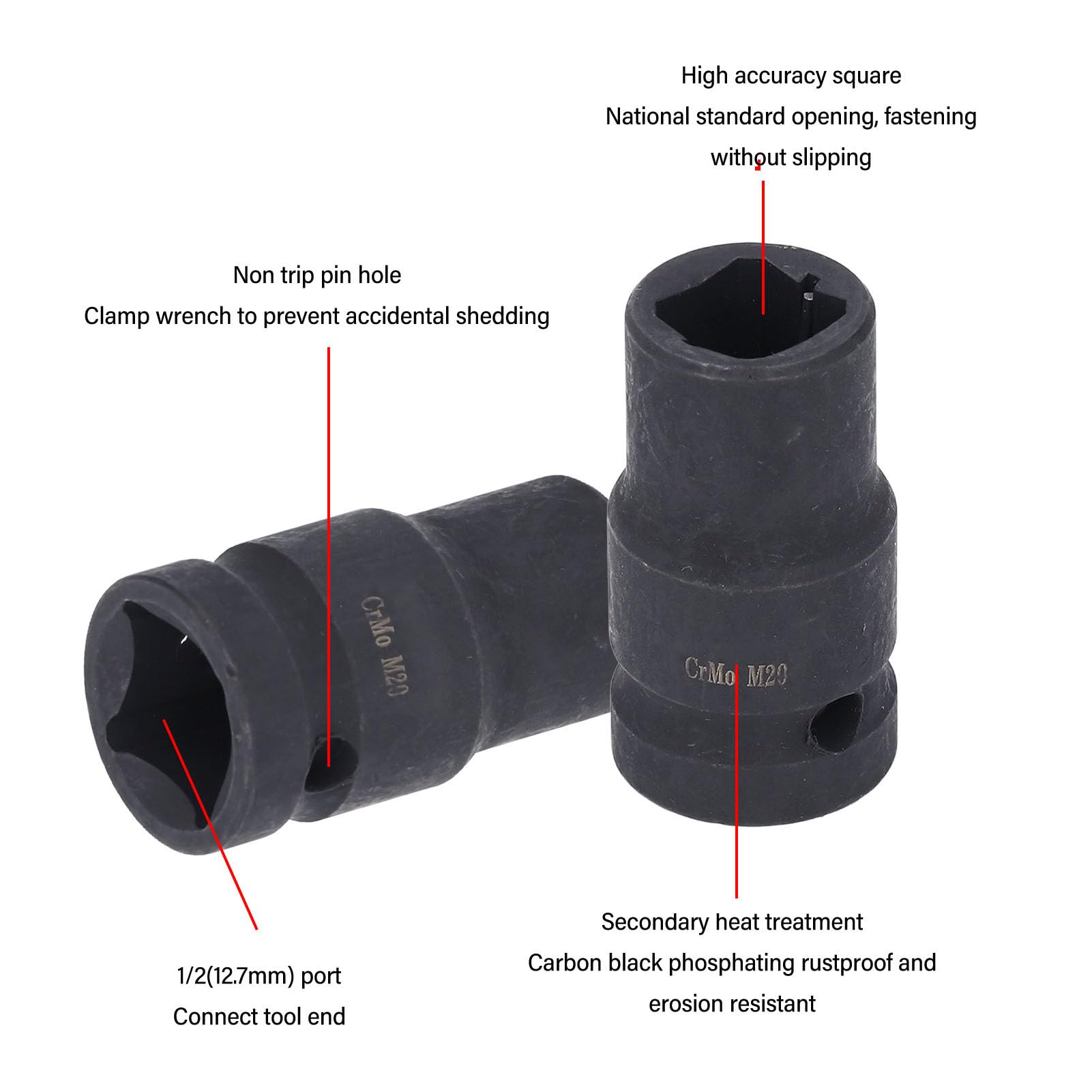 Baxnore M20 1/2 in Square Tap Socket, CRMO Black Oxide Coated, Spring Loaded Detent Ball Lock - Image 4